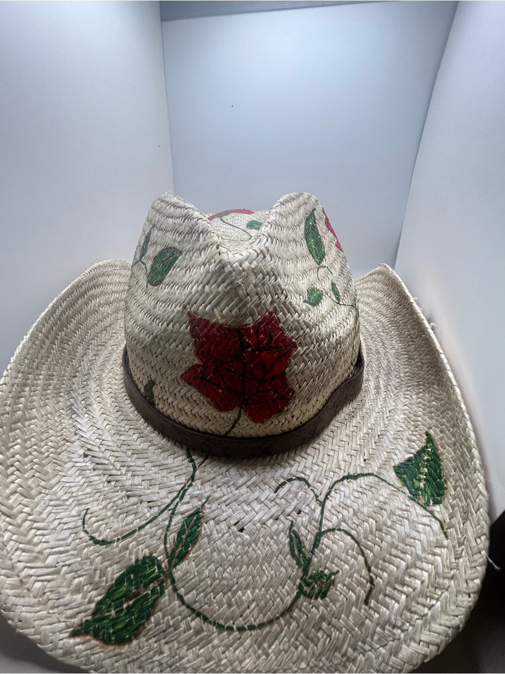Peter Grimm Follow the Rabbit Straw Cowboy Hat Hand Painted Roses Western
